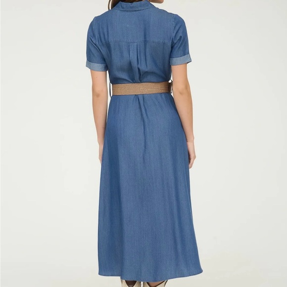 Blu Pepper Denim Blue Midi Dress with Tan Belt - Picture 4 of 5